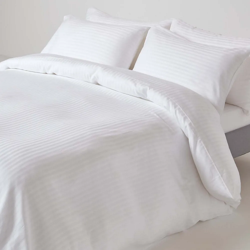Drap plat satin rayé en coton égyptien 330 fils blanc, 270x300 cm ->Homescapes