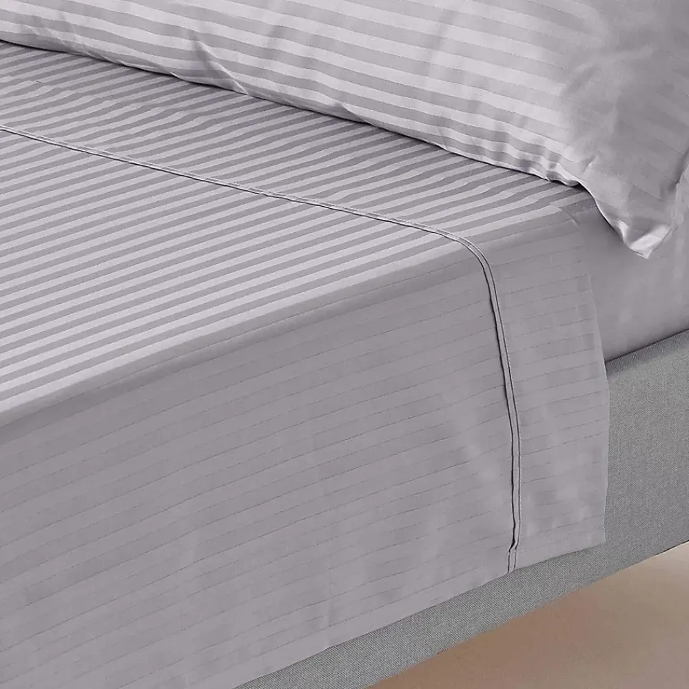 Homescapes Drap plat satin rayé en coton égyptien 330 fils gris, 240x300 cm -* Drap Plat