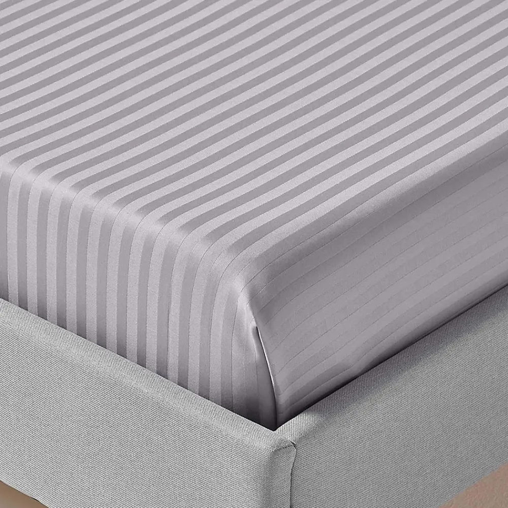 Homescapes Drap plat satin rayé en coton égyptien 330 fils gris, 240x300 cm -* Drap Plat