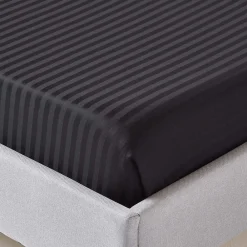 Homescapes Drap plat satin rayé en coton égyptien 330 fils noir, 270x300 cm -* Drap Plat