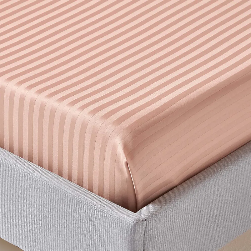 Drap plat satin rayé en coton égyptien 330 fils taupe, 240x275 cm ->Homescapes New