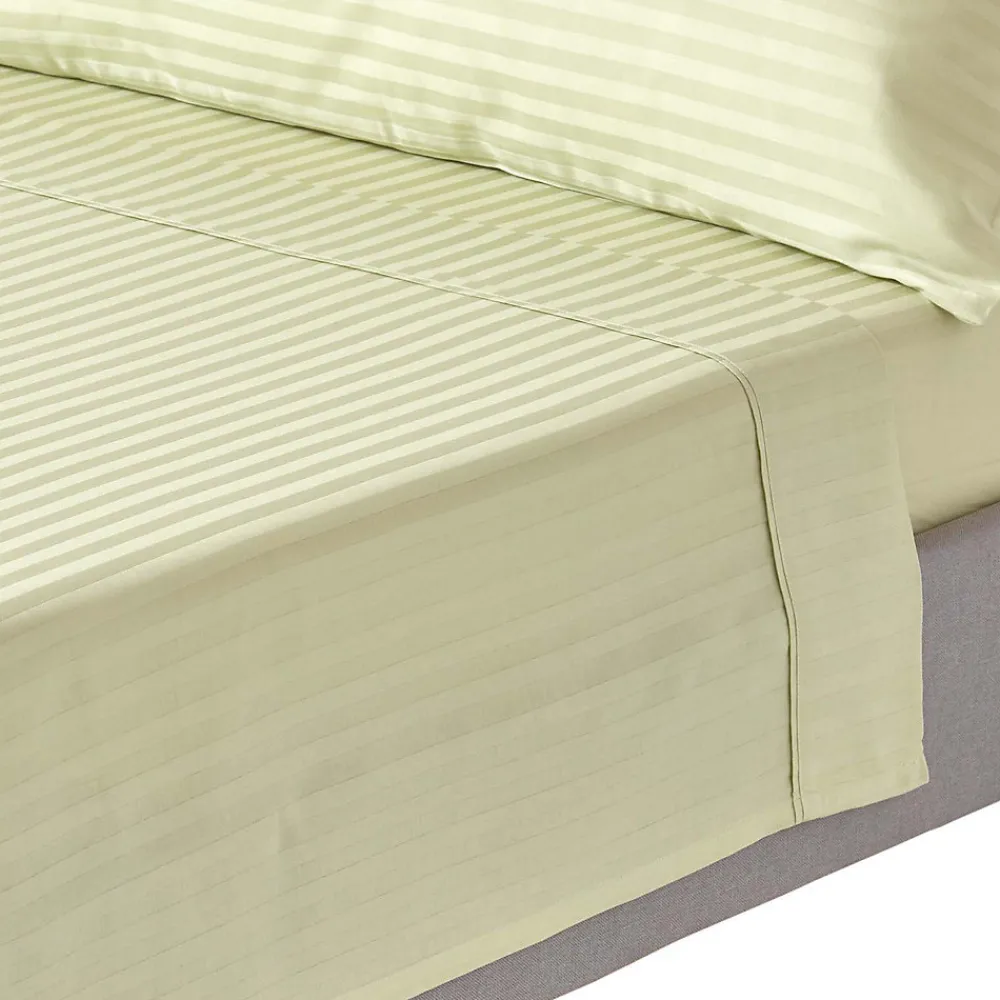 Drap plat satin rayé en coton égyptien 330 fils vert sauge, 240x275 cm ->Homescapes Online