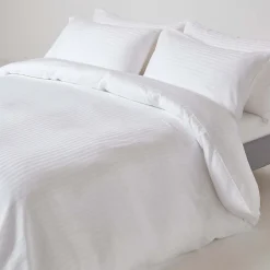 Drap plat satin rayé en coton égyptien 330 fils blanc, 230x255 cm -><noscript><img width=