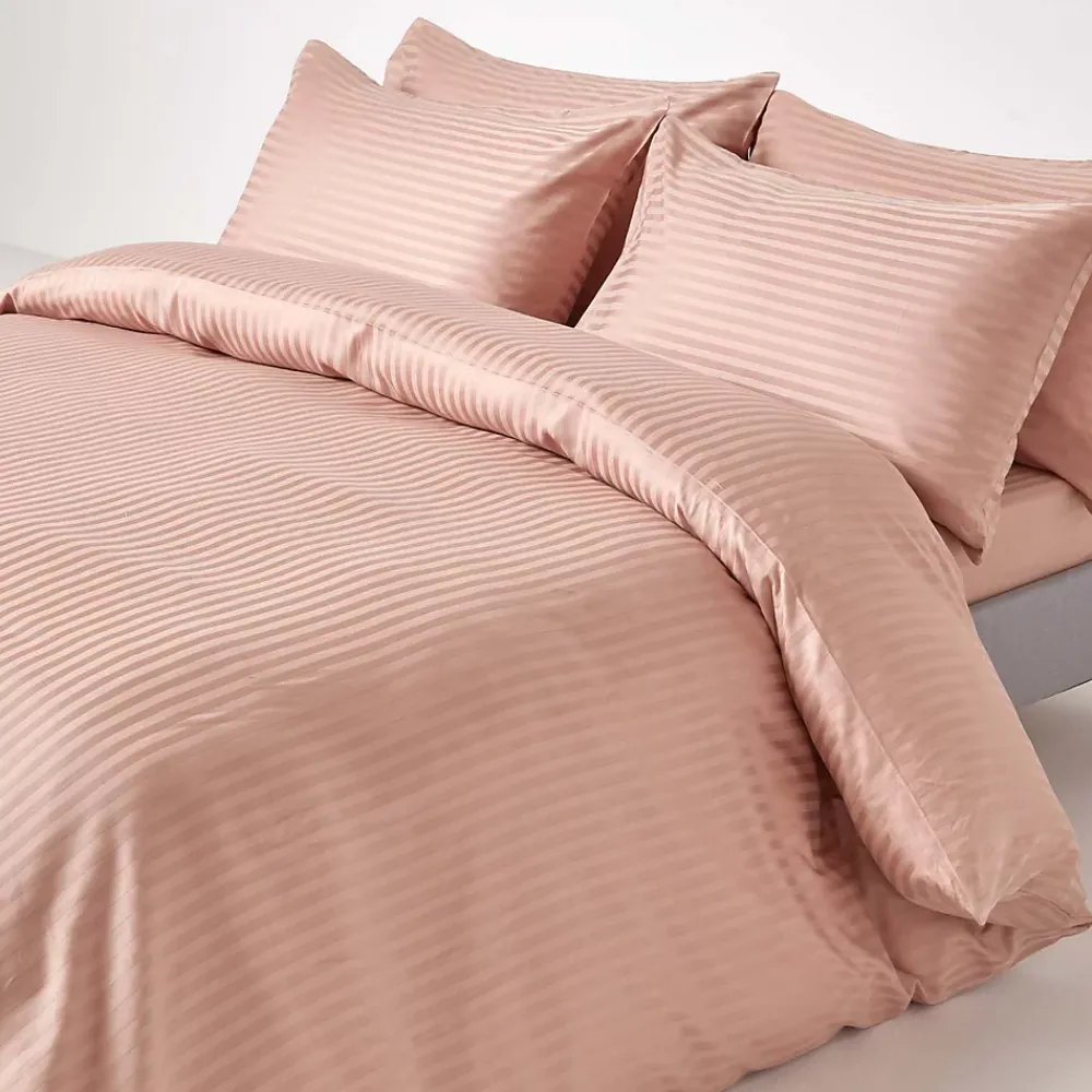Homescapes Drap plat satin rayé en coton égyptien 330 fils taupe, 230x255 cm -* Drap Plat
