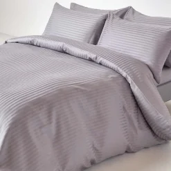 Drap plat satin rayé en coton égyptien 330 fils gris, 275x275 cm -><noscript><img width=