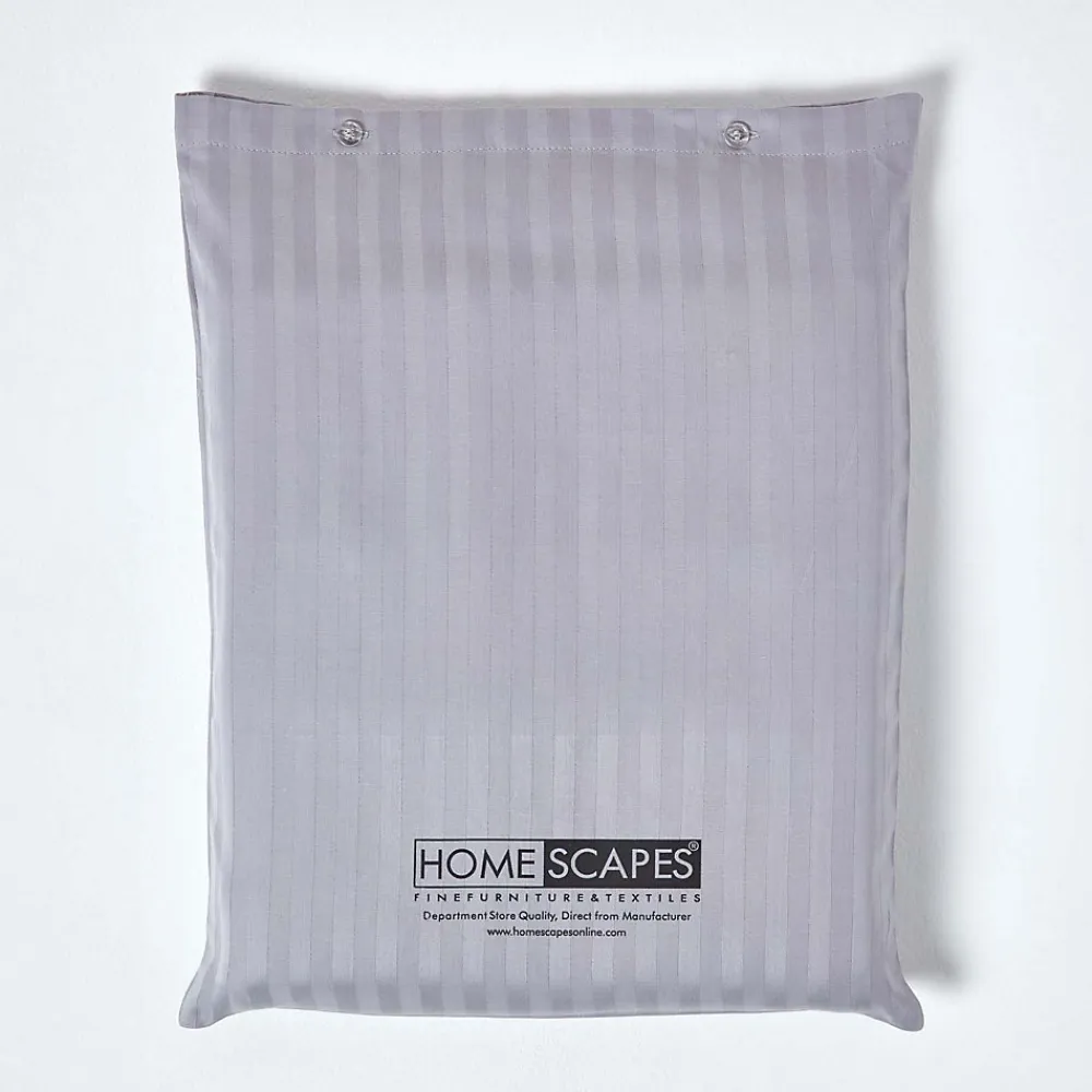Drap plat satin rayé en coton égyptien 330 fils gris, 275x275 cm ->Homescapes Best