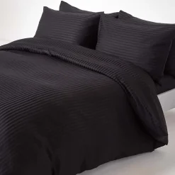 Drap plat satin rayé en coton égyptien 330 fils noir, 230x255 cm -><noscript><img width=