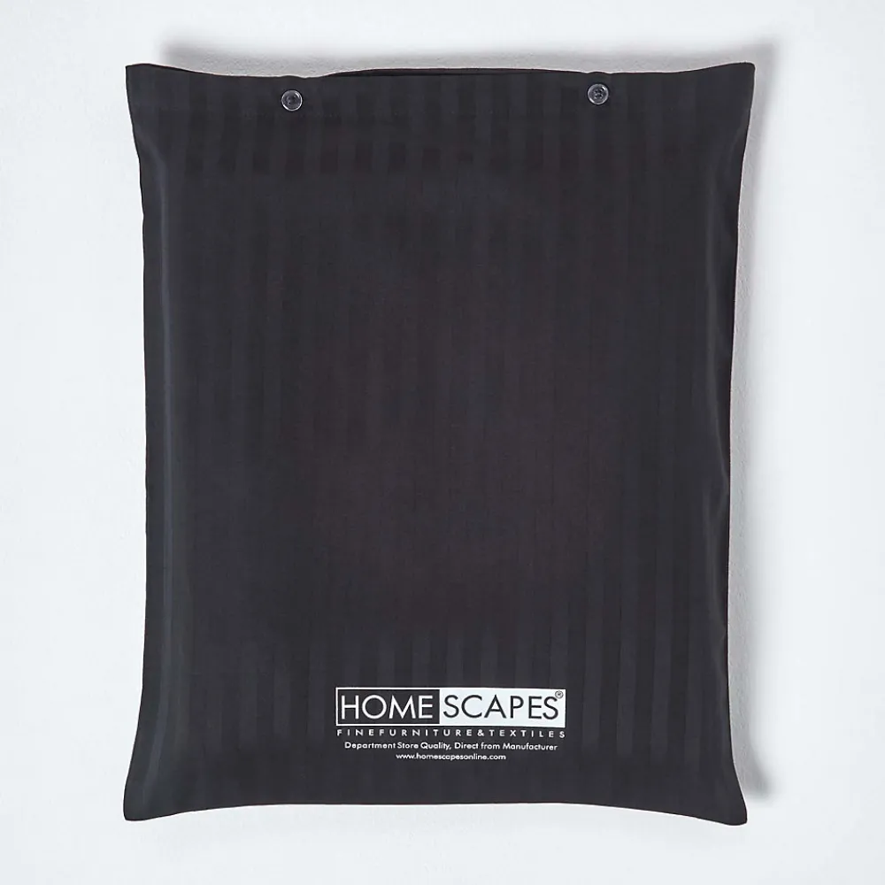 Drap plat satin rayé en coton égyptien 330 fils noir, 230x255 cm ->Homescapes