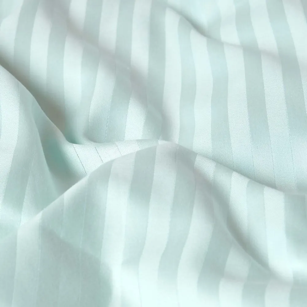 Drap plat satin rayé en coton égyptien 330 fils bleu, 180x290 cm ->Homescapes Hot