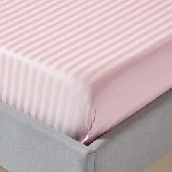 Drap plat satin rayé en coton égyptien 330 fils rose, 240x300 cm ->Homescapes Sale