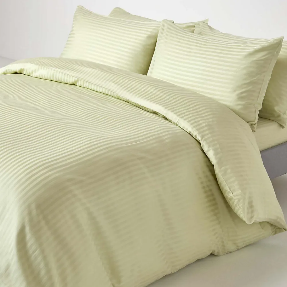 Drap plat satin rayé en coton égyptien 330 fils vert sauge, 270x300 cm ->Homescapes Outlet