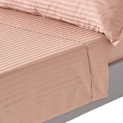 Drap plat satin rayé en coton égyptien 330 fils taupe, 178x255 cm ->Homescapes New