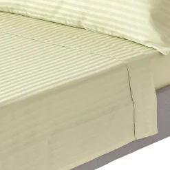 Drap plat satin rayé en coton égyptien 330 fils vert sauge, 178x255 cm ->Homescapes Hot