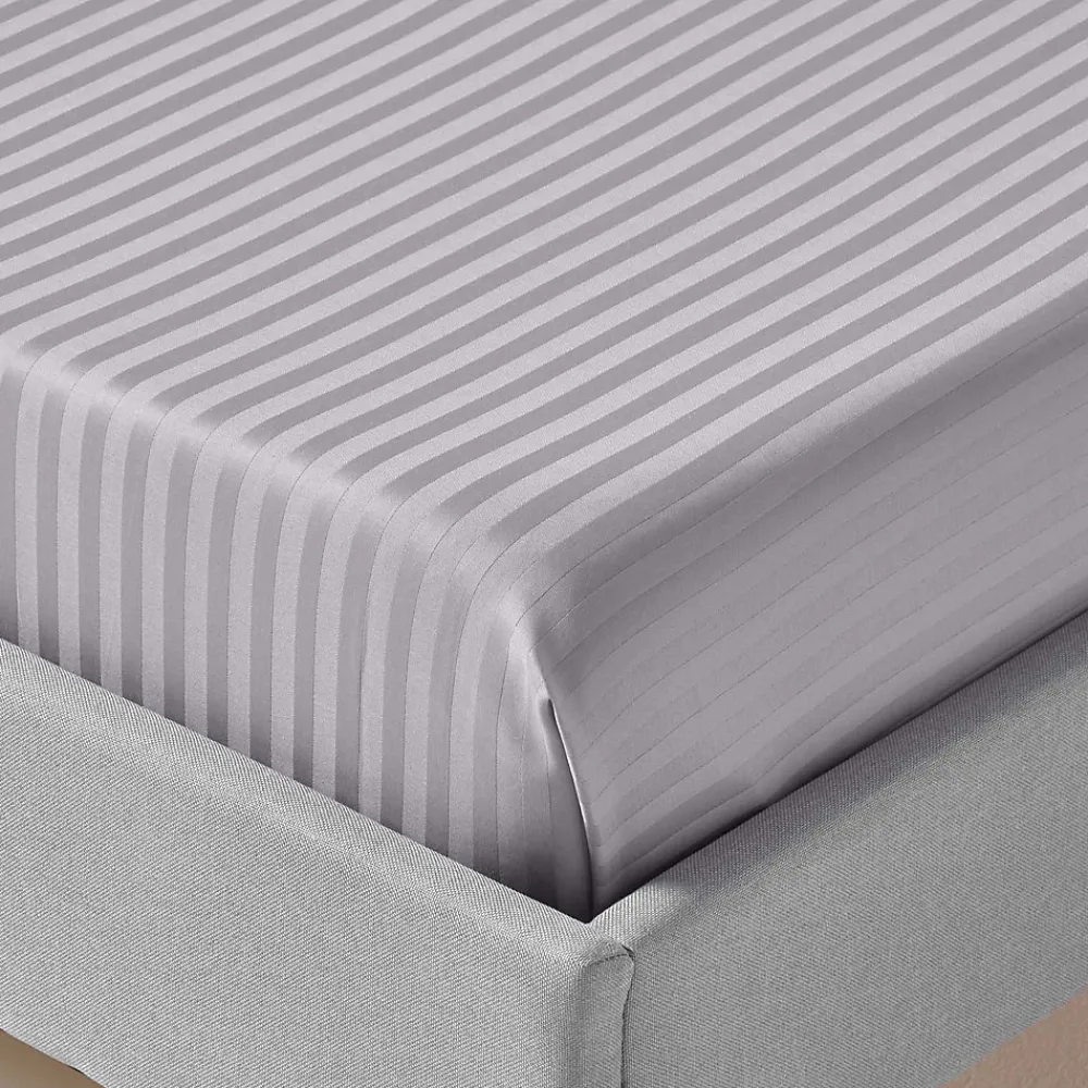 Homescapes Drap plat satin rayé en coton égyptien 330 fils gris, 240x275 cm -* Drap Plat