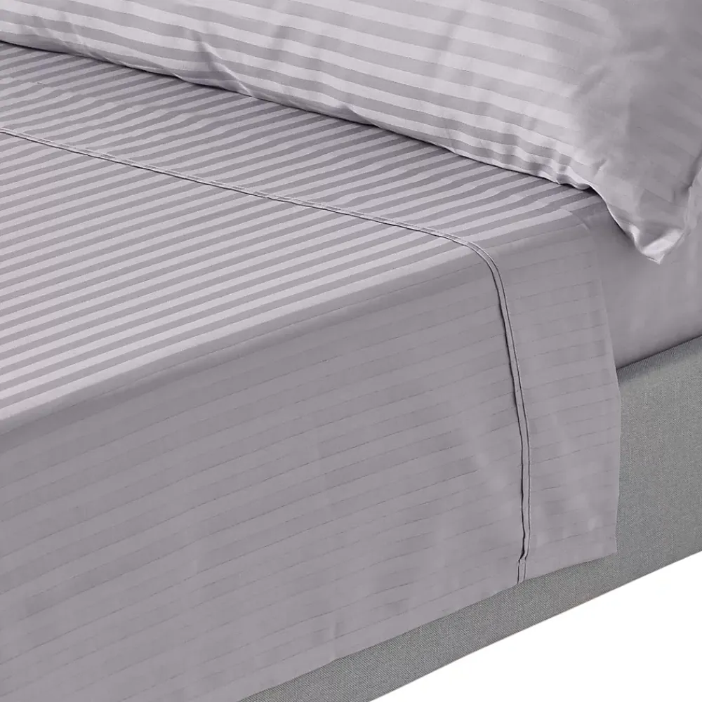 Homescapes Drap plat satin rayé en coton égyptien 330 fils gris, 240x275 cm -* Drap Plat