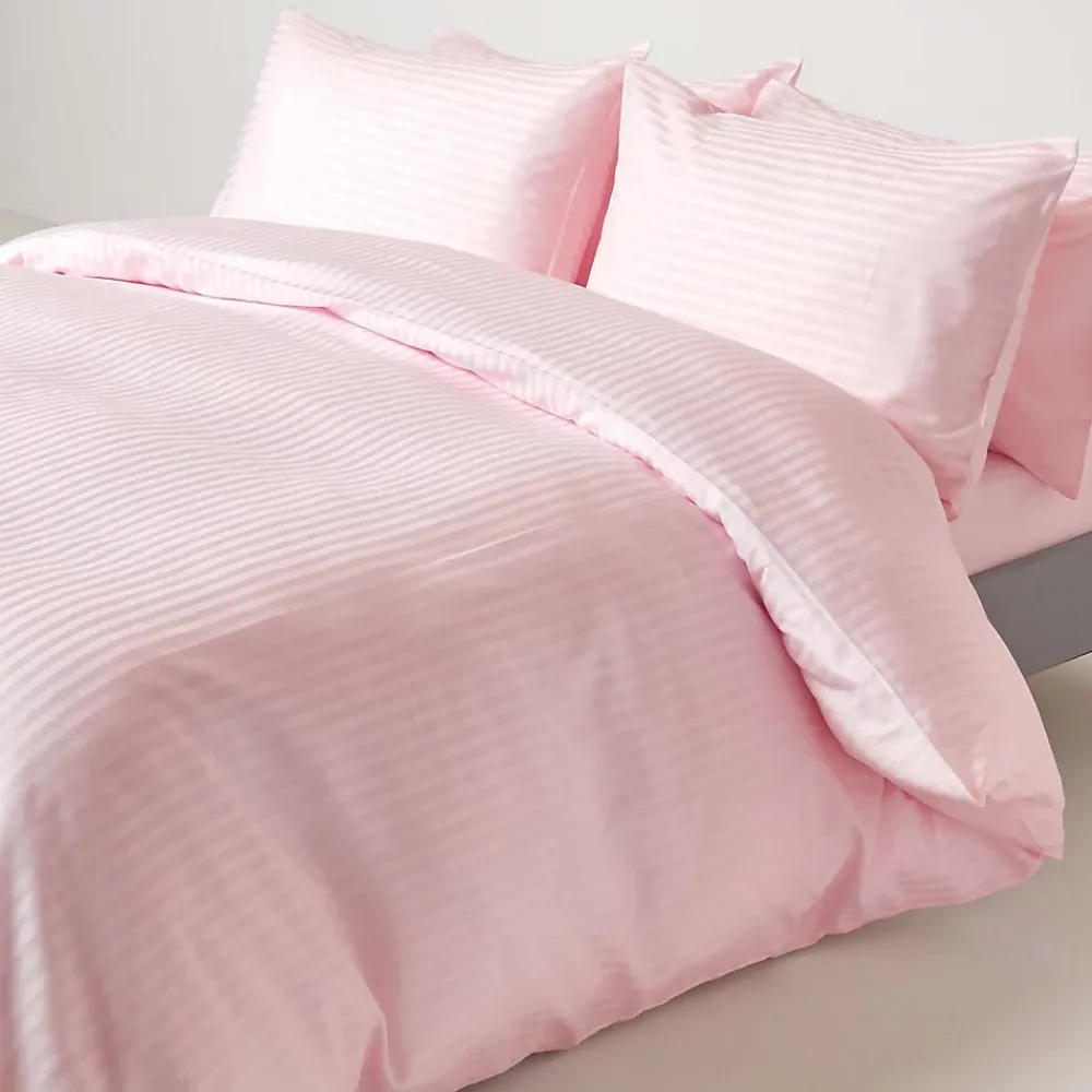 Homescapes Drap plat satin rayé en coton égyptien 330 fils rose, 230x255 cm -* Drap Plat