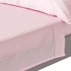 Drap plat satin rayé en coton égyptien 330 fils rose, 180x290 cm ->Homescapes