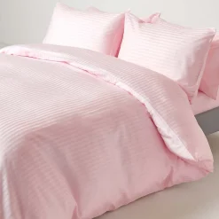 Drap plat satin rayé en coton égyptien 330 fils rose, 180x290 cm -><noscript><img width=