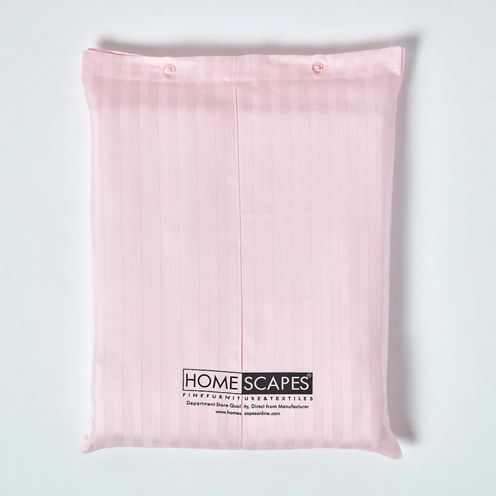 Drap plat satin rayé en coton égyptien 330 fils rose, 180x290 cm ->Homescapes