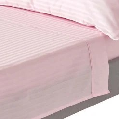 Drap plat satin rayé en coton égyptien 330 fils rose, 275x275 cm ->Homescapes New