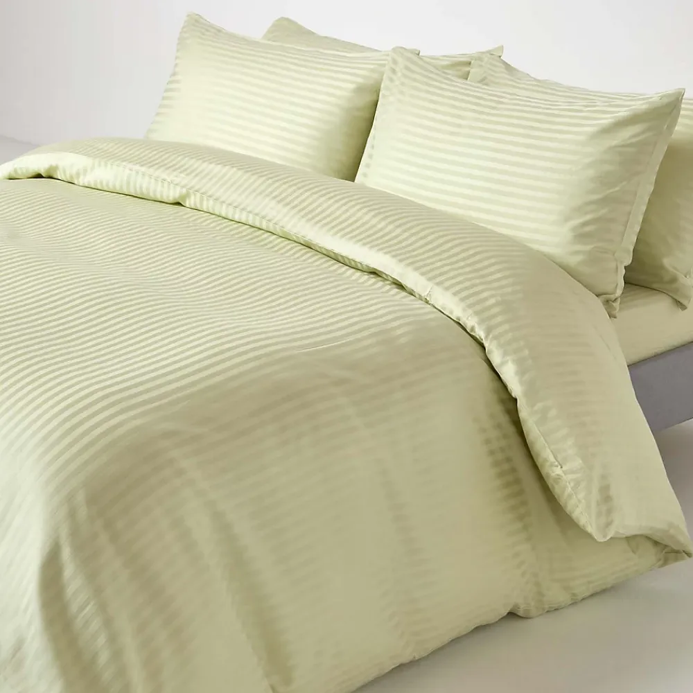 Homescapes Drap plat satin rayé en coton égyptien 330 fils vert sauge, 240x300 cm -* Drap Plat