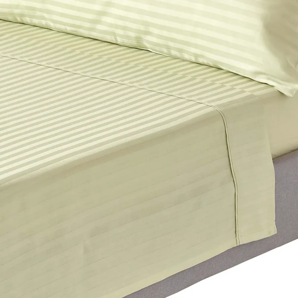 Homescapes Drap plat satin rayé en coton égyptien 330 fils vert sauge, 240x300 cm -* Drap Plat
