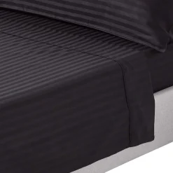 Drap plat satin rayé en coton égyptien 330 fils noir, 240x275 cm ->Homescapes Online