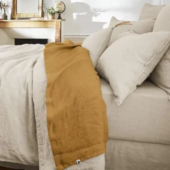 L'Effet Papillon Drap plat "Soline" toutes dimensions Lin lavé - Soline Caramel - 240 x 300 cm pour lit 2 places* Drap Plat