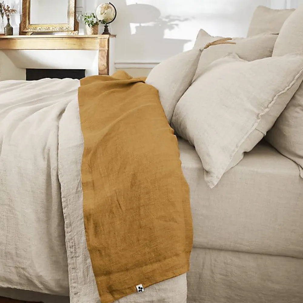 L'Effet Papillon Drap plat "Soline" toutes dimensions Lin lavé - Soline Caramel - 240 x 300 cm pour lit 2 places* Drap Plat