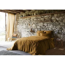 Drap plat "Soline" toutes dimensions Lin lavé - Soline Caramel - 270 x 300 cm pour lit King size>L'Effet Papillon Sale