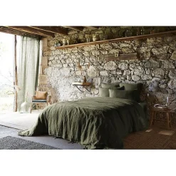 L'Effet Papillon Drap plat "Soline" toutes dimensions Lin lavé - Soline Thym - 240 x 300 cm pour lit 2 places* Drap Plat