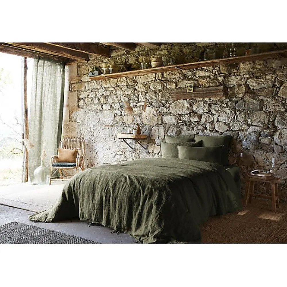 L'Effet Papillon Drap plat "Soline" toutes dimensions Lin lavé - Soline Thym - 240 x 300 cm pour lit 2 places* Drap Plat