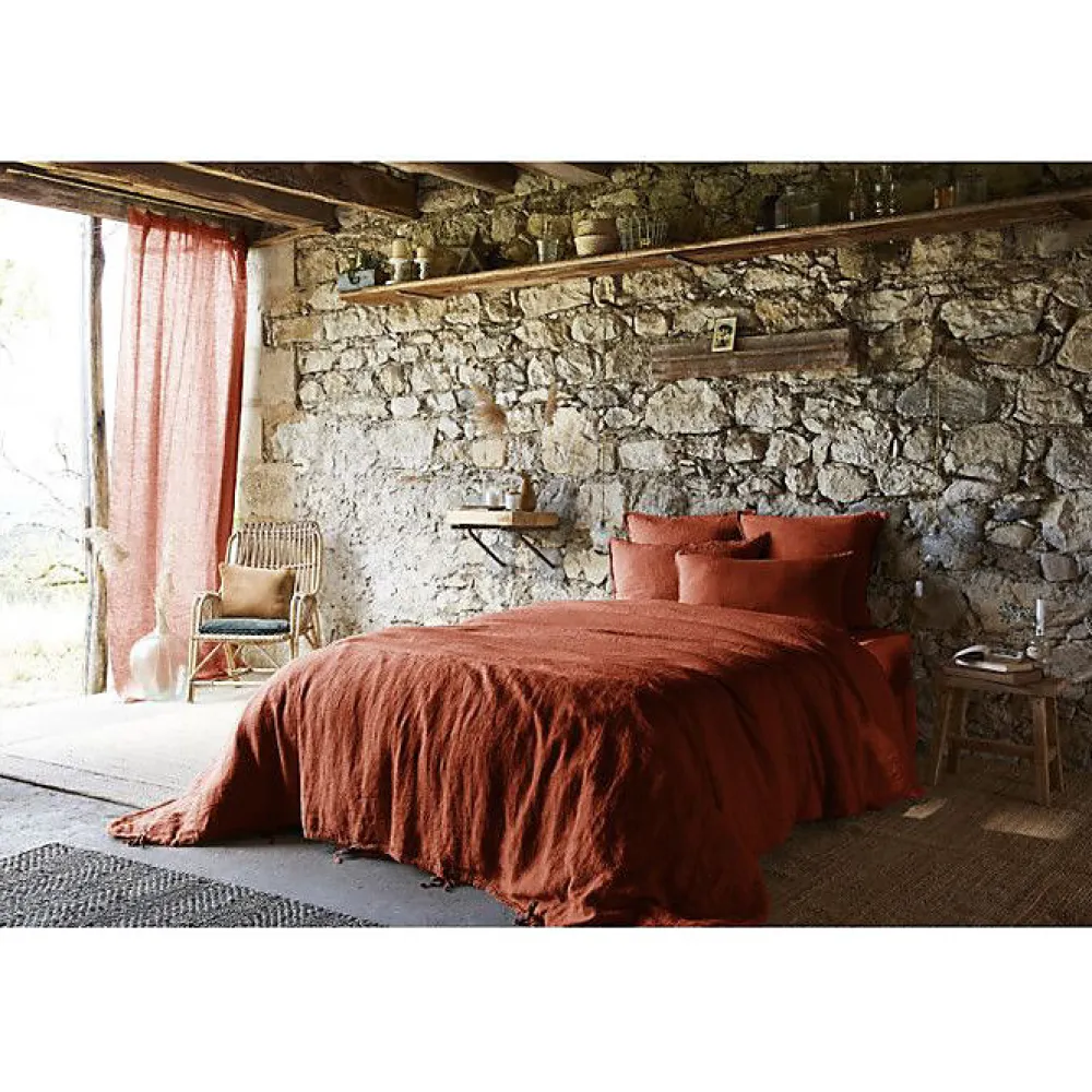 Drap plat "Soline" toutes dimensions Lin lavé - Soline Paprika - 270 x 300 cm pour lit King size>L'Effet Papillon Clearance
