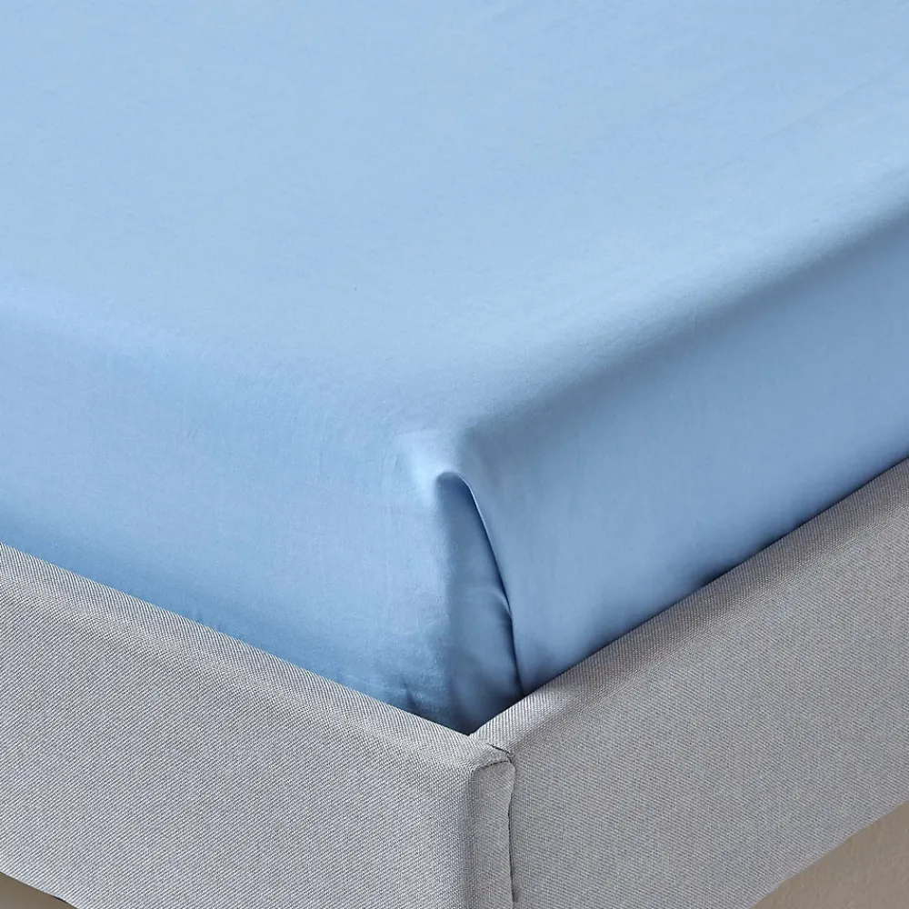 Drap plat uni 100 % coton égyptien 200 fils bleu, 178x255 cm ->Homescapes Best