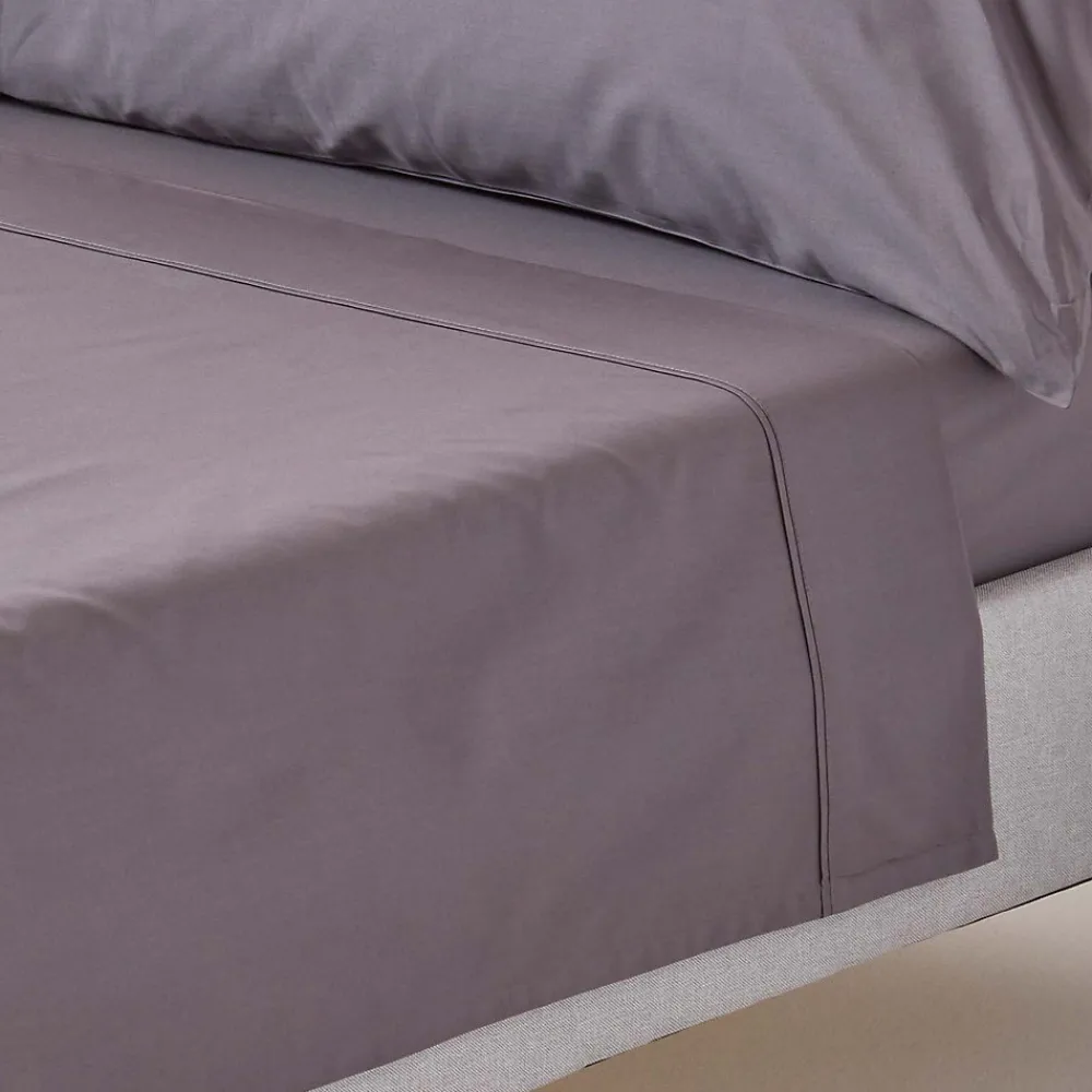 Homescapes Drap plat uni 100 % coton égyptien 200 fils gris foncé, 270x300 cm -* Drap Plat