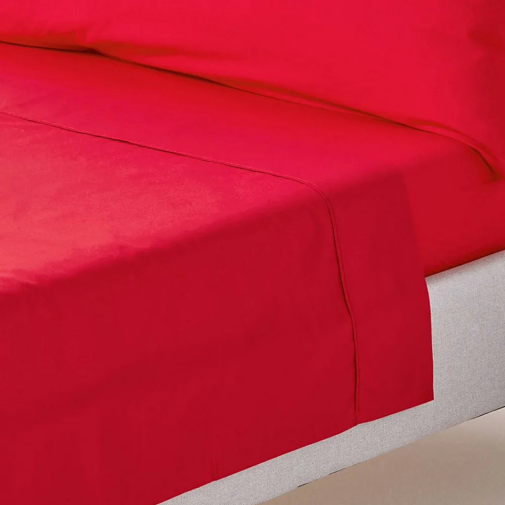 Homescapes Drap plat uni 100 % coton égyptien 200 fils rouge, 240x275 cm -* Drap Plat