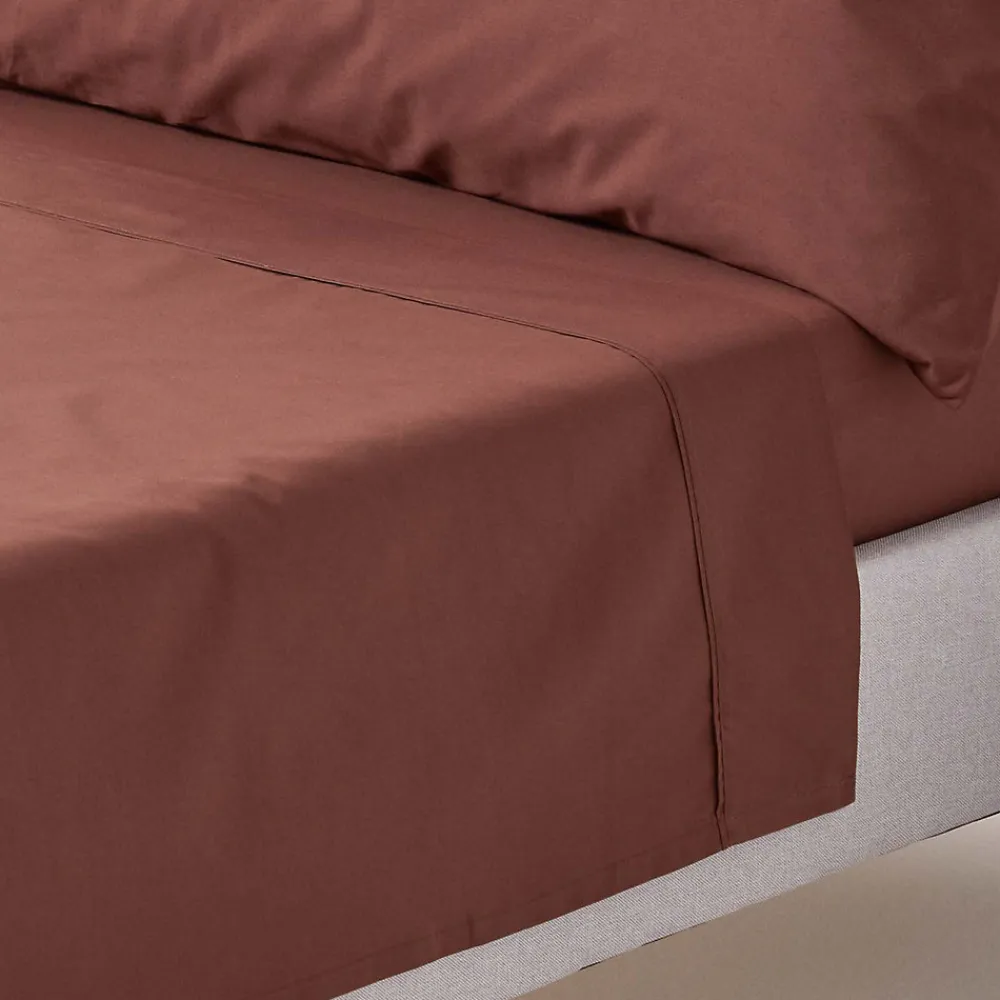 Homescapes Drap plat uni 100 % coton égyptien 200 fils marron chocolat, 240x300 cm -* Drap Plat