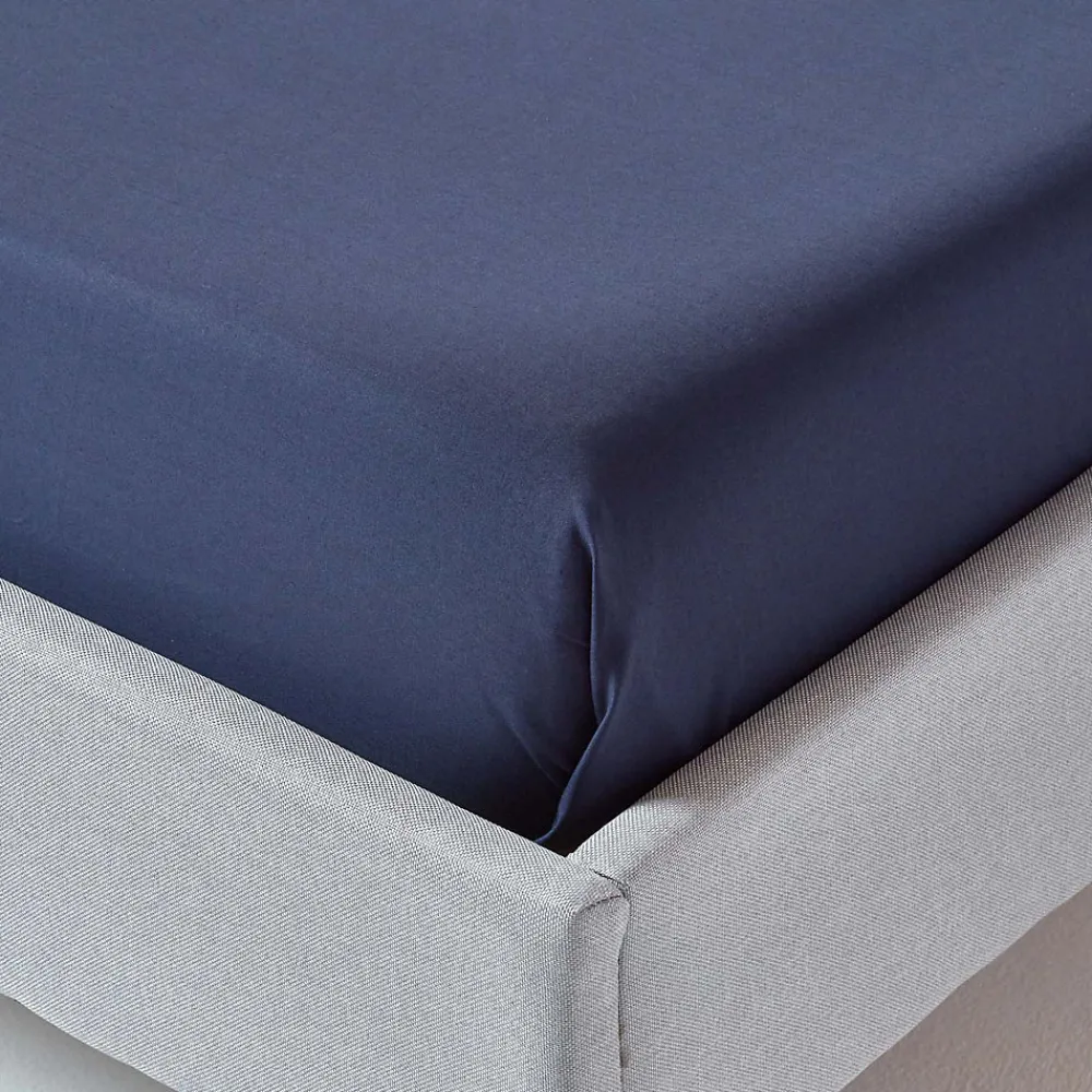 Homescapes Drap plat uni 100 % coton égyptien 200 fils bleu marine, 230x255 cm -* Drap Plat