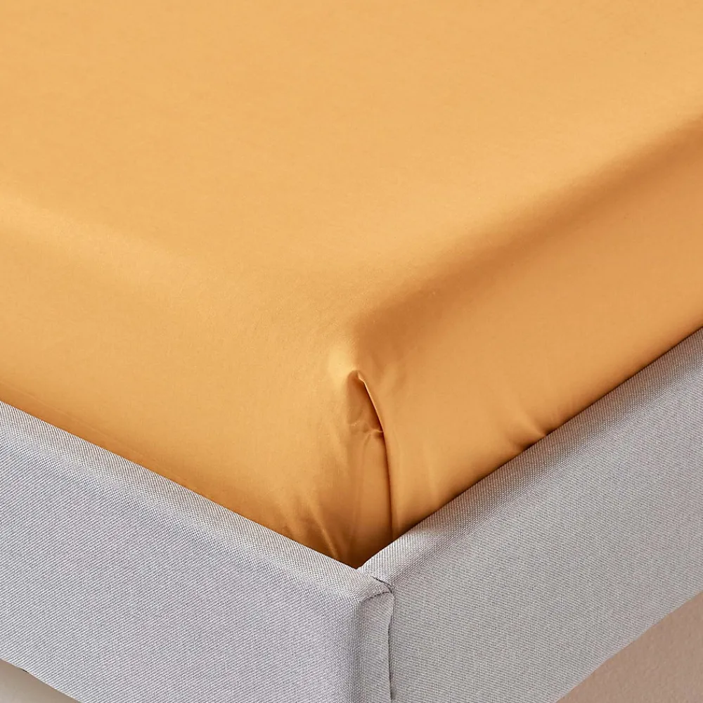 Drap plat uni 100 % coton égyptien 200 fils jaune moutarde, 275x275 cm ->Homescapes Online