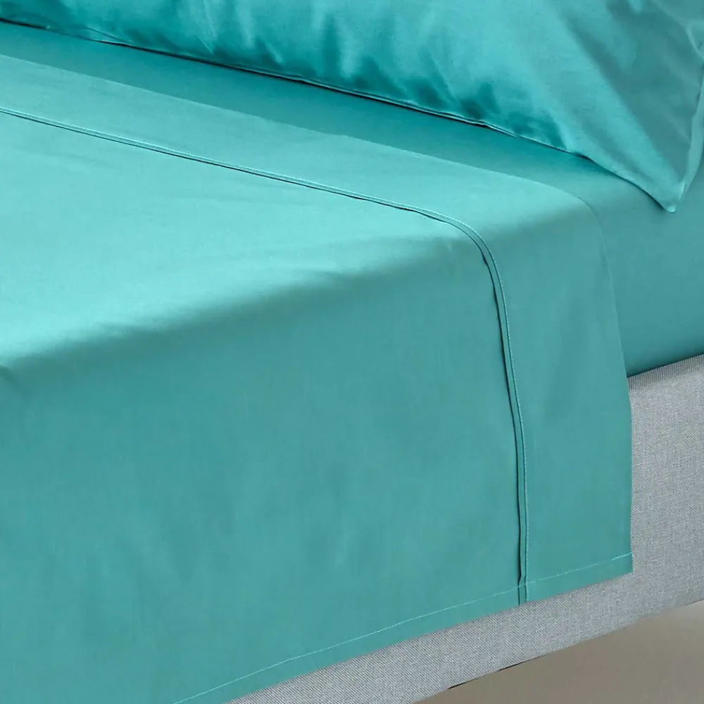 Homescapes Drap plat uni 100 % coton égyptien 200 fils bleu canard, 270x300 cm -* Drap Plat