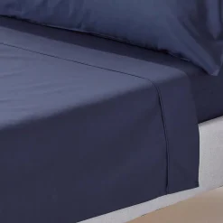 Homescapes Drap plat uni 100 % coton égyptien 200 fils bleu marine, 270x300 cm -* Drap Plat