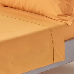 Homescapes Drap plat uni 100 % coton égyptien 200 fils jaune moutarde, 178x255 cm -* Drap Plat