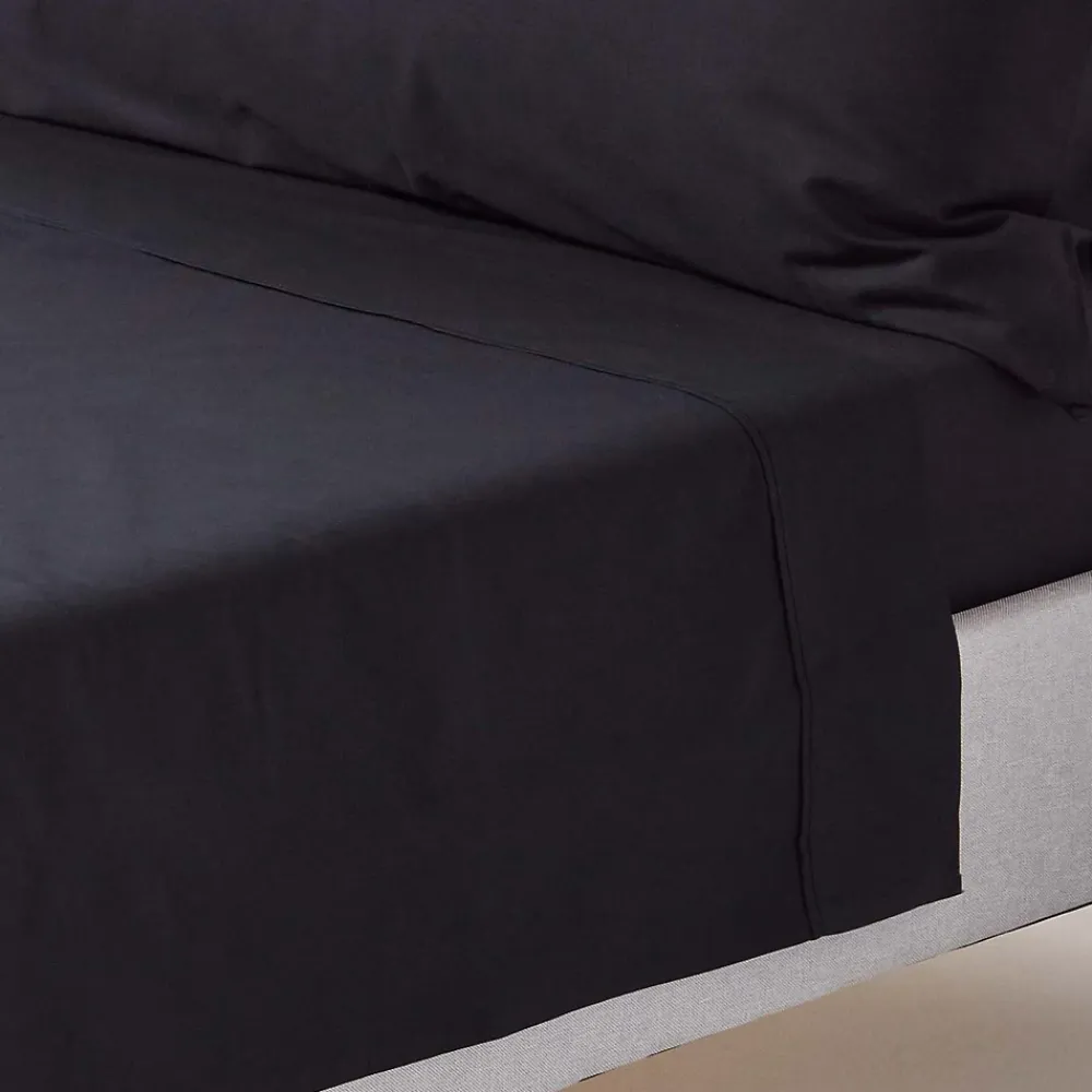 Homescapes Drap plat uni 100 % coton égyptien 200 fils noir, 240x300 cm -* Drap Plat