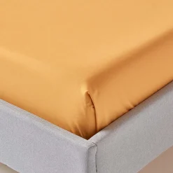 Homescapes Drap plat uni 100 % coton égyptien 200 fils jaune moutarde, 180x290 cm -* Drap Plat