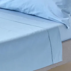Drap plat uni 100 % coton égyptien 200 fils bleu, 240x275 cm ->Homescapes