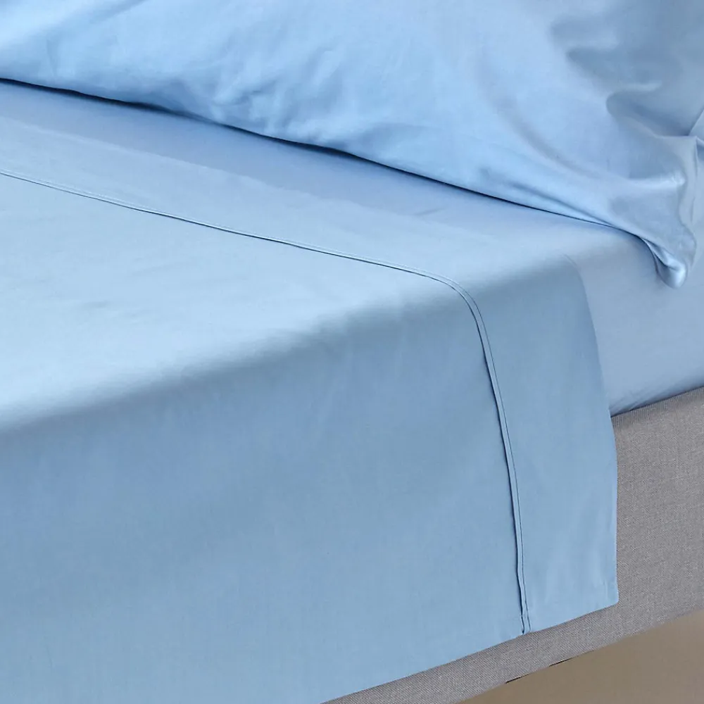 Drap plat uni 100 % coton égyptien 200 fils bleu, 240x275 cm ->Homescapes