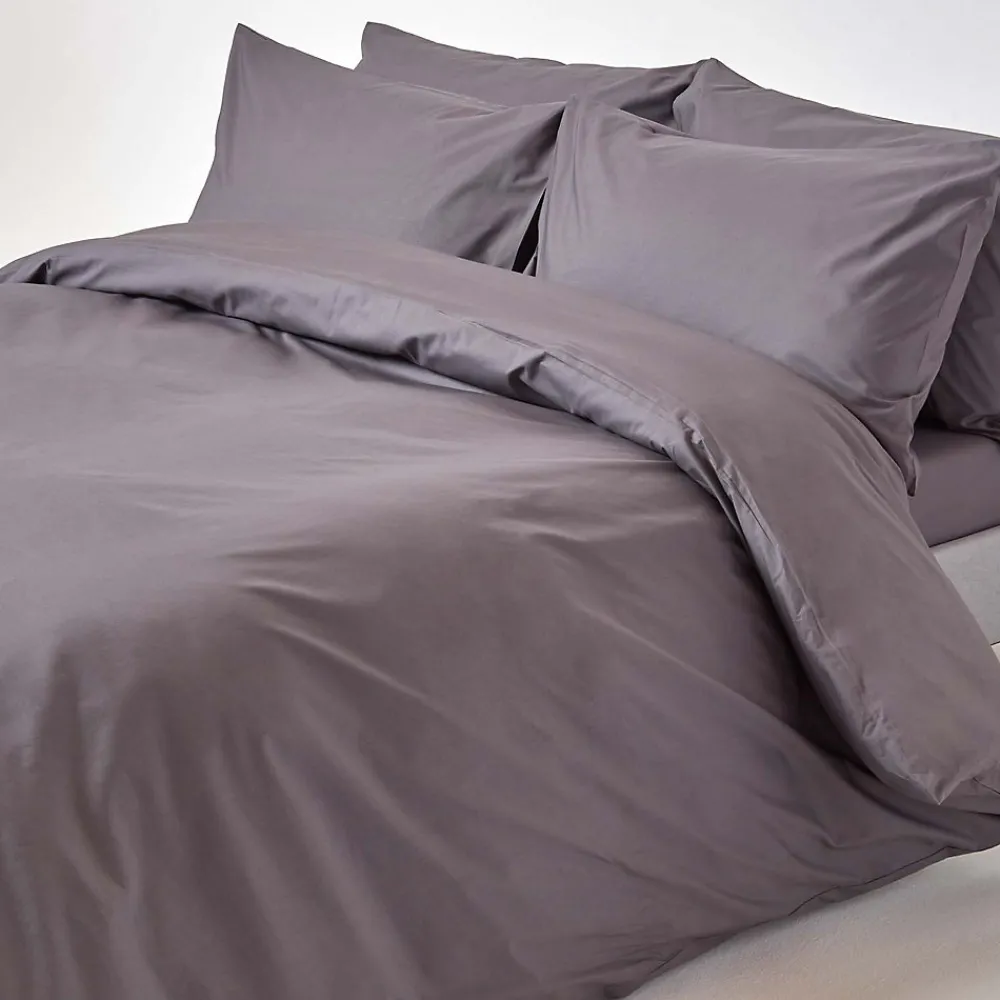 Drap plat uni 100 % coton égyptien 200 fils gris foncé, 180x290 cm ->Homescapes Outlet