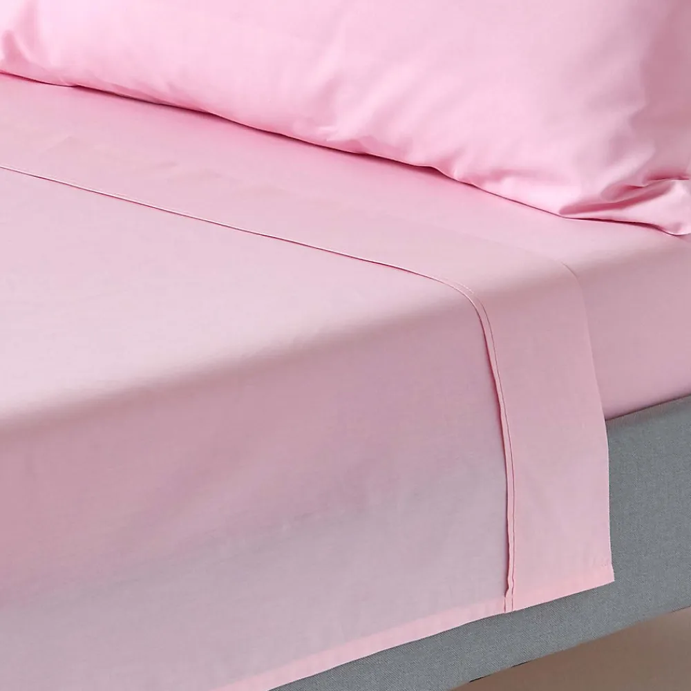 Drap plat uni 100 % coton égyptien 200 fils rose, 230x255 cm ->Homescapes Clearance