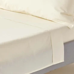Drap plat uni 100 % coton égyptien 200 fils ivoire, 178x255 cm ->Homescapes Discount