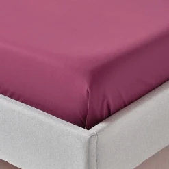 Drap plat uni 100 % coton égyptien 200 fils bordeaux, 270x300 cm -><noscript><img width=